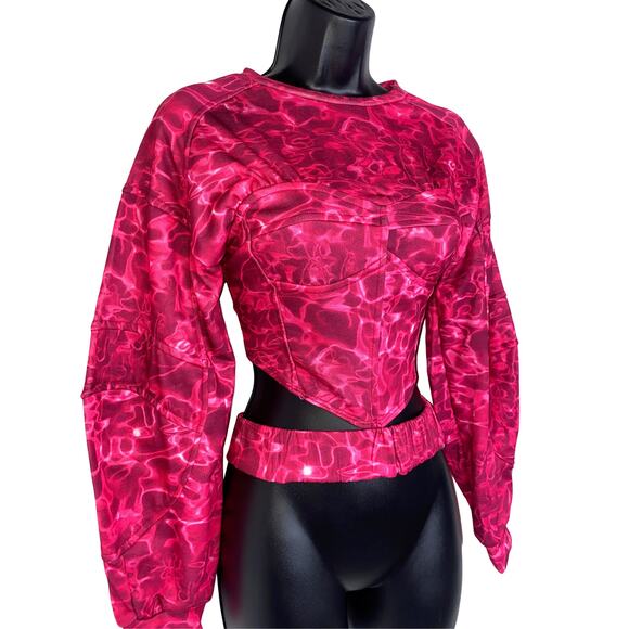 New Small Retro Corset Sweater Grandma Cut out Tie Dye Drop Shoulder - Picture 2 of 4